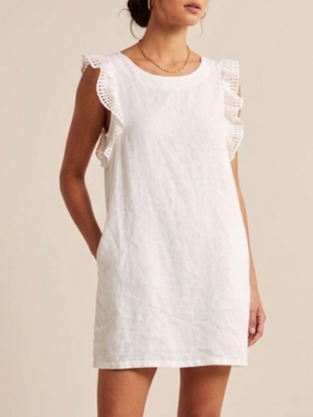 Terzo Millenio Linen Dress Size XS White Lace Ruffle Cap Sleeve Made in Italy